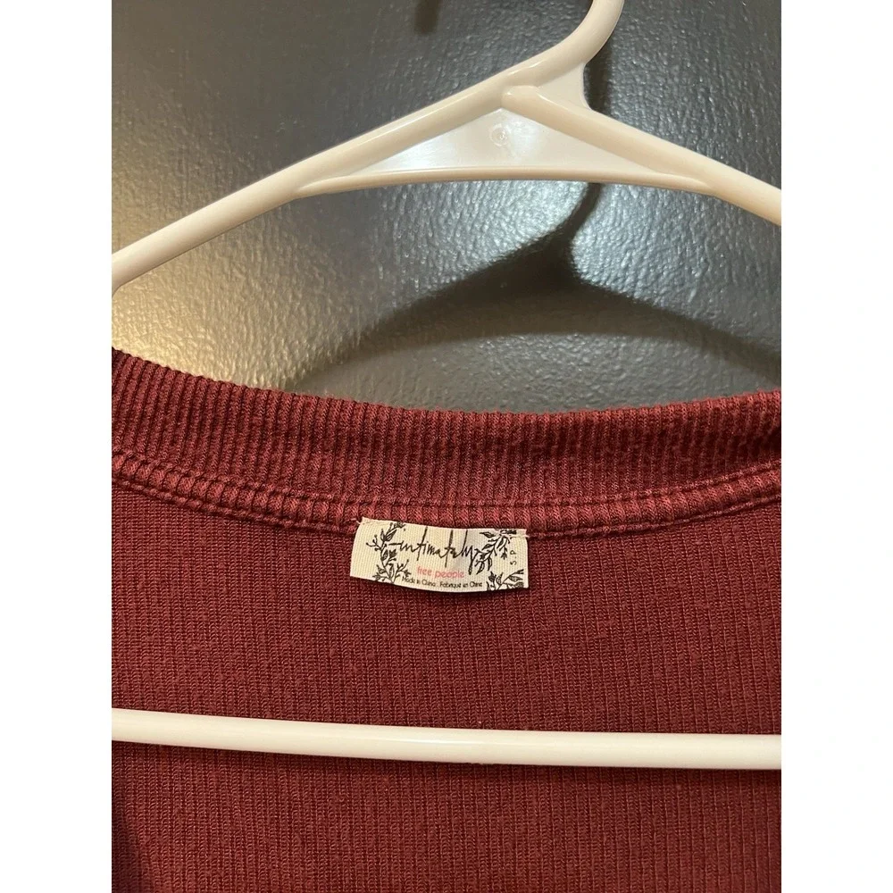 Intimately Free People Women Red Ribbed Long Sleeve Thong Bodysuit Sz S